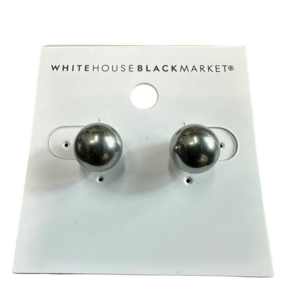 White House Black Market Pearl Stud Earrings Dark Gray Metal Balls - Picture 2 of 5